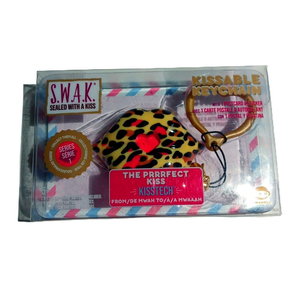 💋🐆Retro SWAK Keychain Sealed Kiss Red Animal Print Novelty Purse Bookbag Charm